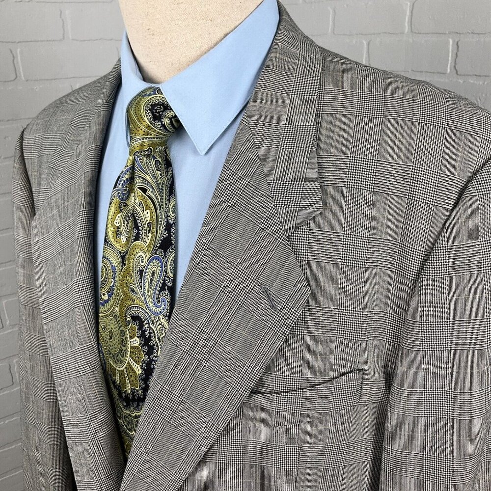 Louis Feraud Blazer Men 42R Black Peach Glen‎ Plaid Cruppo Wool Classic Jacket